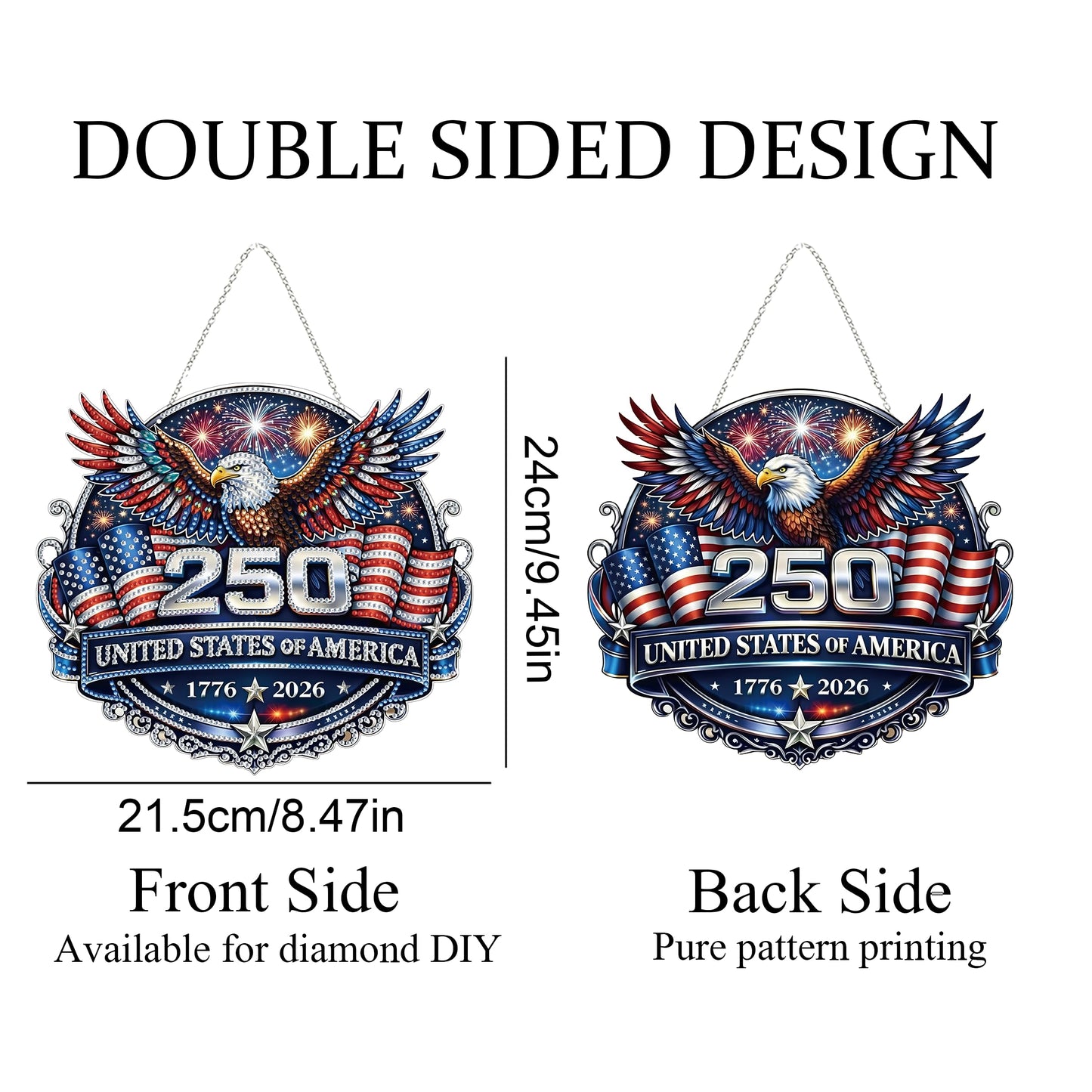 DIY Diamond Art Painting Wreath Kits，Special Shaped Rhinestone Hanging Ornament Diamond Art Window Pendants for Gift Home Garden Wall Hanging Kits,Double Sided (USA 250th)