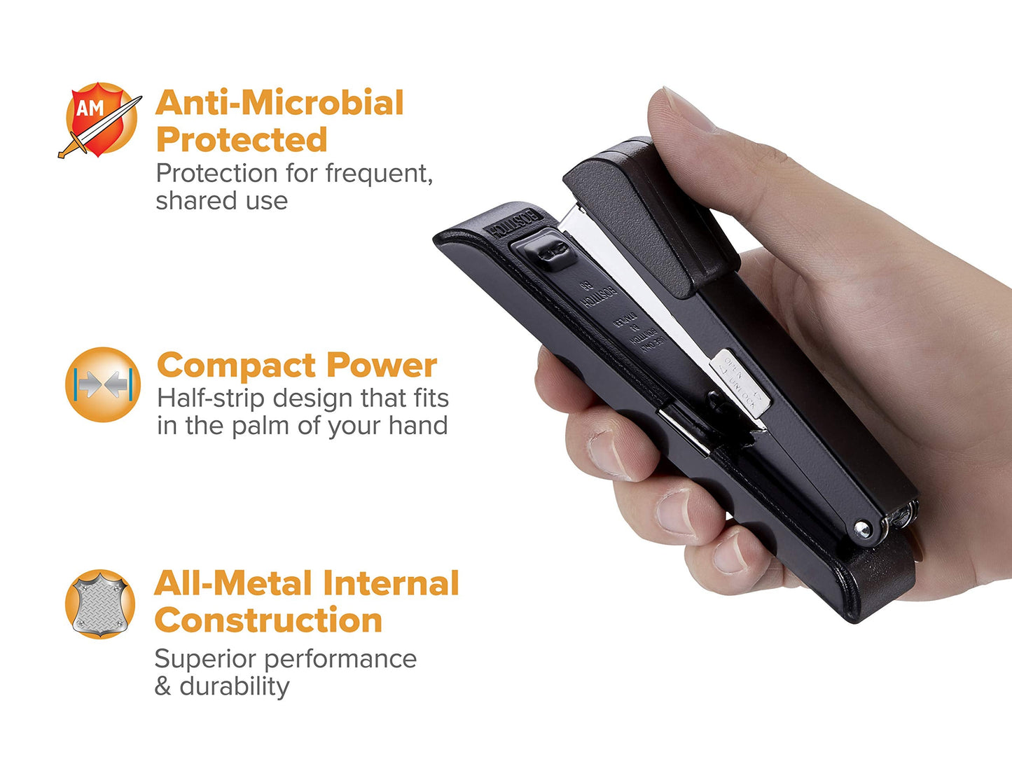 Bostitch Office B8 PowerCrown Travel & Desktop Stapler, 30 Sheet Capacity, Durable Metal, Black.