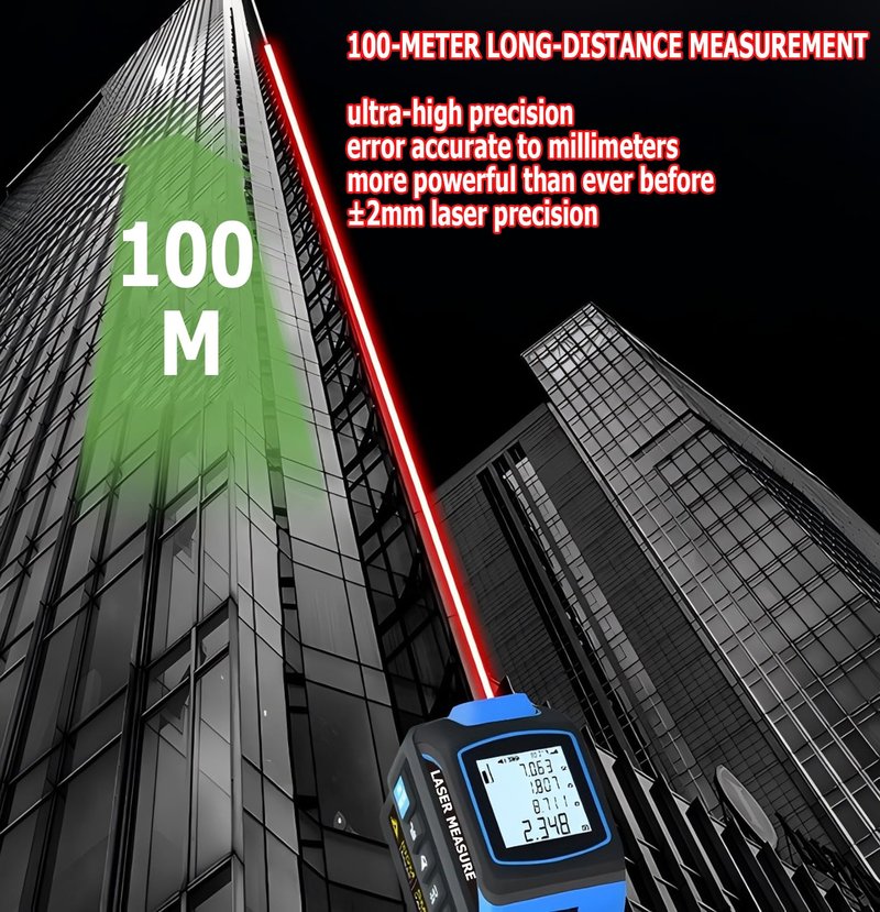 Tape Measure 4-in-1 Laser Digital Measuring Tape & 100m/328ft Laser Distance Meter & with 16ft/5m & Crosshair Markings & Dual-axis Electronic Level,Display On Backlit LCD Screen