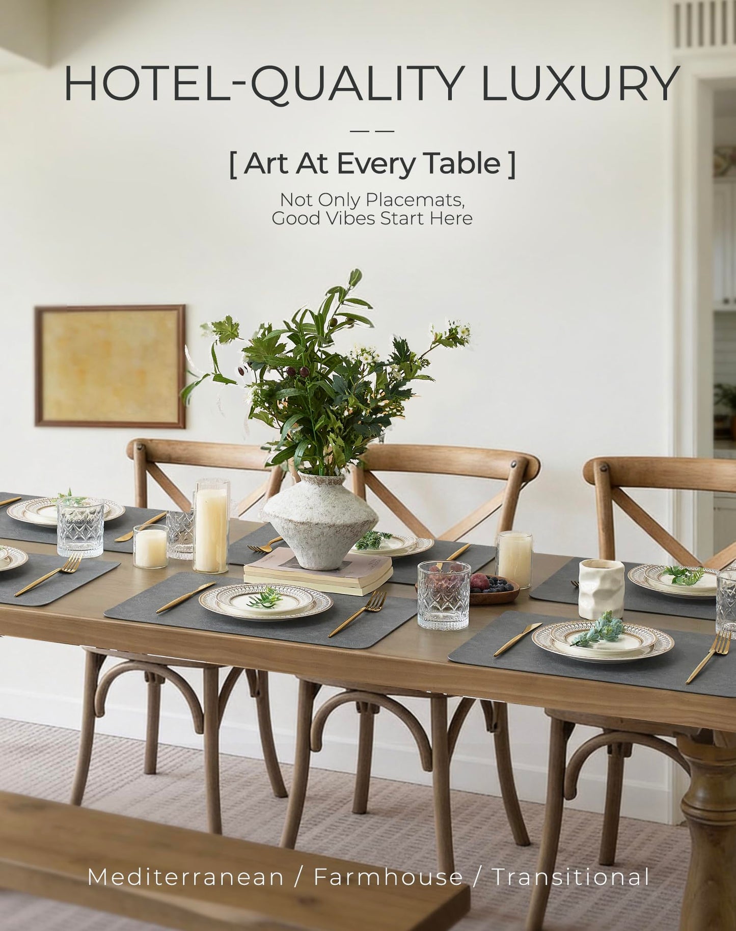 Leetaltree Reversible Faux Leather Placemats Set of 8, 12x17 Inch - Heat Resistant, Waterproof, Non-Slip Table Mats for Dining Kitchen, Hotel-Quality, Mist Grey