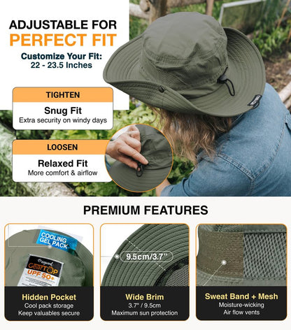 GearTOP Safari Hat for Men Sun Hats for Women UV Protection UPF 50+ Fishing, Gardening, Hiking Hat (22-23 1/2")