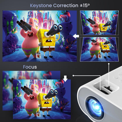 HOMPOW Projector, Native 1080P Full HD Bluetooth Projector with Speaker, Outdoor Portable Movie Mini Projector Compatible with Laptop, Smartphone, TV Stick, Xbox, PS5