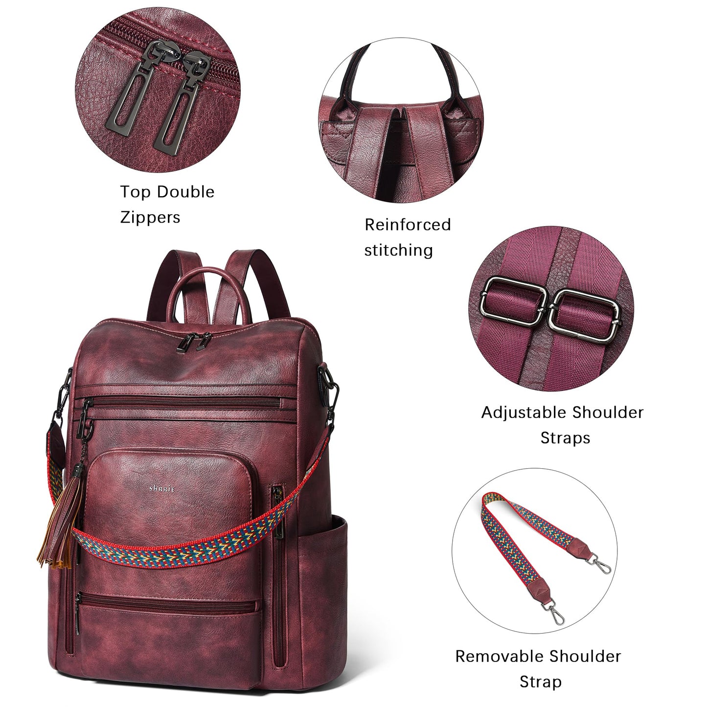 Shrrie Vegan Leather Laptop Backpack for Women 15.6 inch Work Backpack Fashion Travel Backpack Purse for Business College