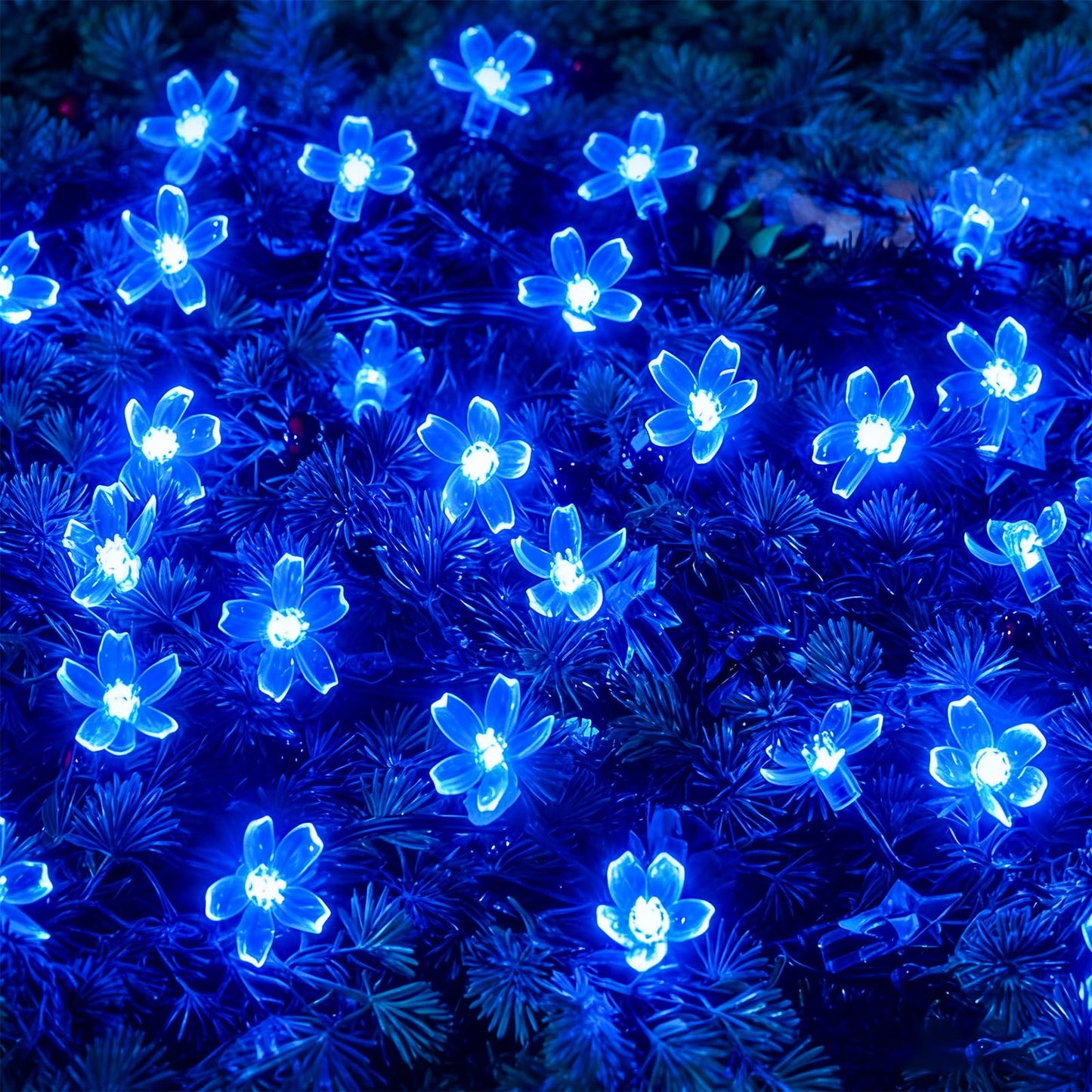 Blue Flower String Lights Indoor Outdoor Decorations, 33ft Connectable Clear Wire 100 LED Cherry Blossom Fairy Light with 8Mode & Memory for Christmas Easter Birthday Wedding Party Bedroom Décor
