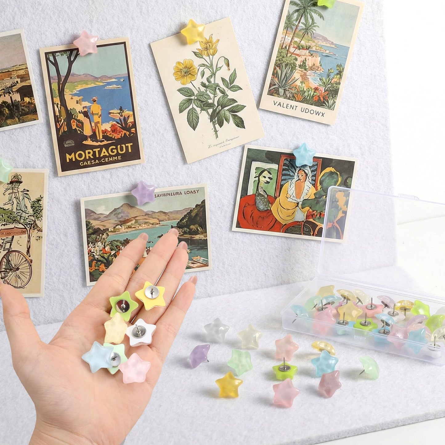 40 PCS Star-Shaped Decorative Thumb Tacks Cute Push Pins for Bulletin Board for Wall Cork Board Bulletin Boards with Storage Box