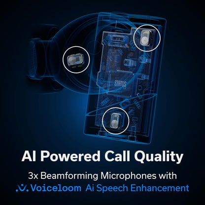Status Pro X Wireless Earbuds, Triple Speaker Driver, Hi-Res Audio with LDAC, 52dB ANC, 6 Beamforming Mics with VoiceLoom AI for Clearest Calls