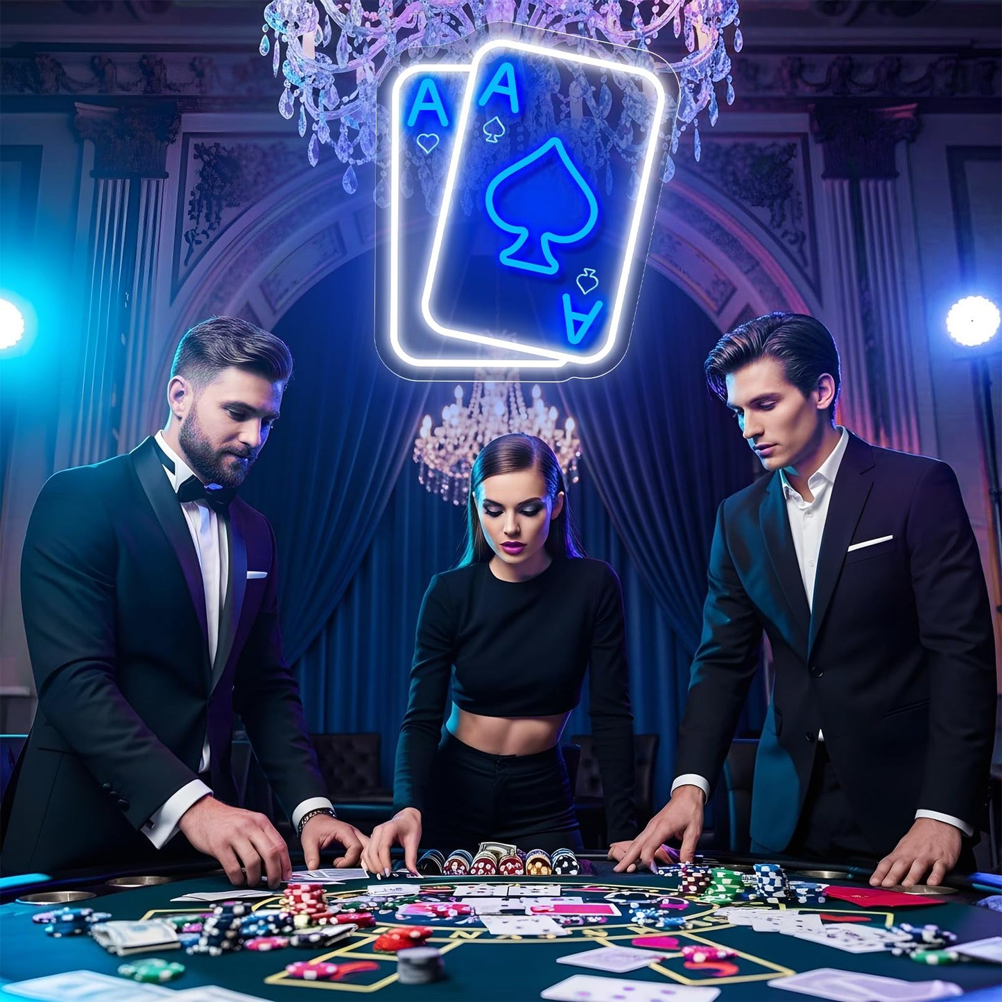 Poker Neon Sign, Playing Cards Neon Sign for Wall Decor Poker Dimmable LED Neon Light Sign for Bedroom Casino Bar Game Room Man Cave Wall Art Birthday Party Decor（Blue）