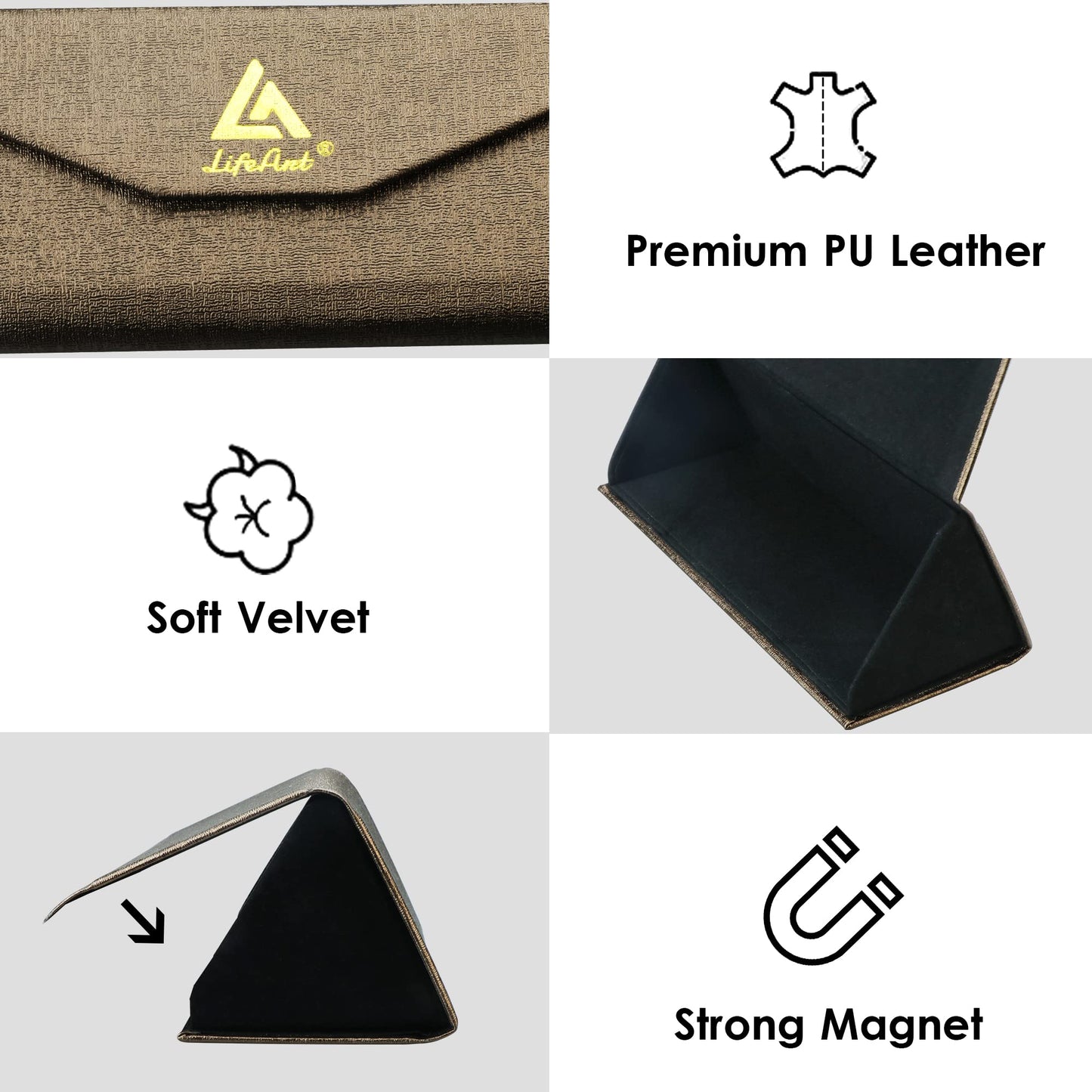 LifeArt Eyeglasses Case - Foldable Holder Well Protected Easy to Carry- Matte Leather & Magnet Closure for Reading, School, Office