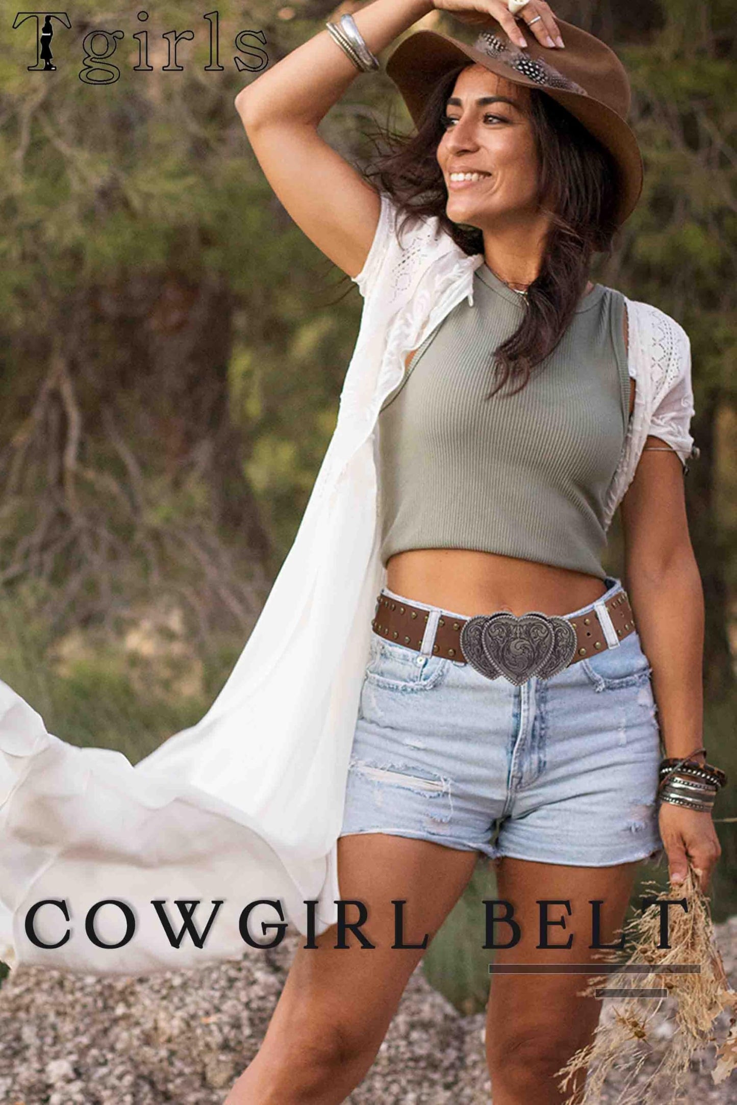 Tgirls Western Leather Belts for Women Men Heart Buckle Vintage Belt for Jeans Dress Cowgirl Cowboy Waist Belts (Brown)