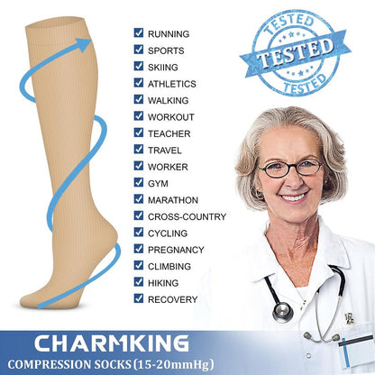 CHARMKING 6 Pairs-Compression Socks for Women & Men Circulation Best Support for Nurses, Running, Athletic,Flight Travel (Multi 01,L/XL)