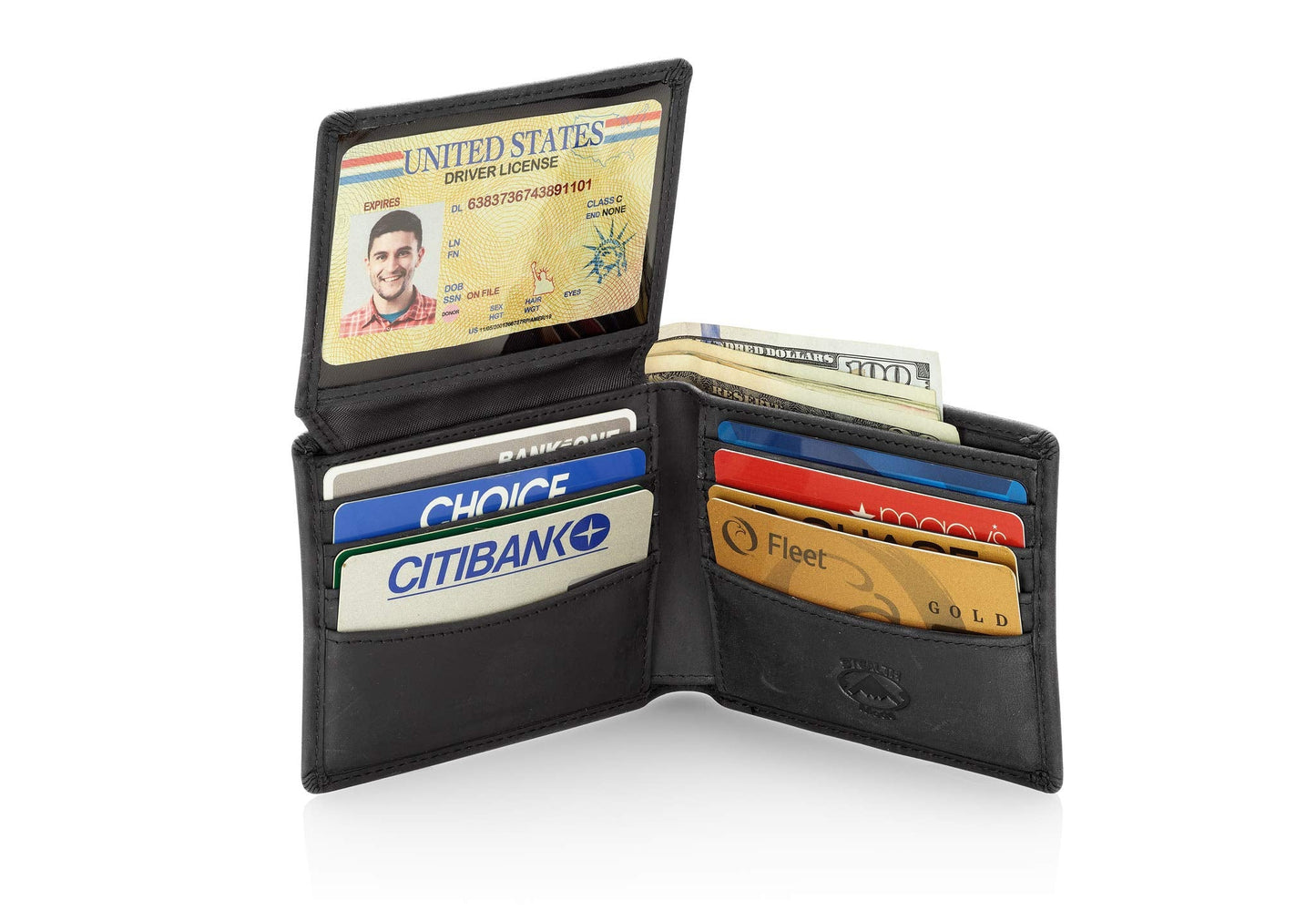 Stealth Mode Black Leather Bifold Wallet for Men With ID Window and RFID Blocking, One Size