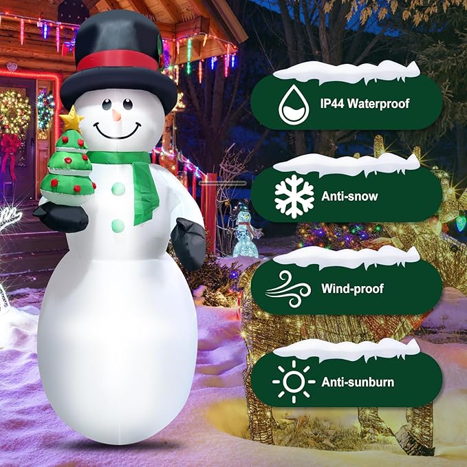 8FT Christmas Snowman Inflatable Xmas Tree Blow Up Outdoor Christmas Decoration with LED Light for Indoor Outdoor Yard Garden Lawn Porch Xmas Holiday Party Favor Supplies Décor