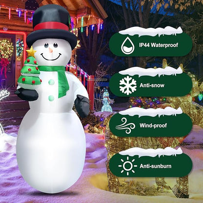 8FT Christmas Snowman Inflatable Xmas Tree Blow Up Outdoor Christmas Decoration with LED Light for Indoor Outdoor Yard Garden Lawn Porch Xmas Holiday Party Favor Supplies Décor