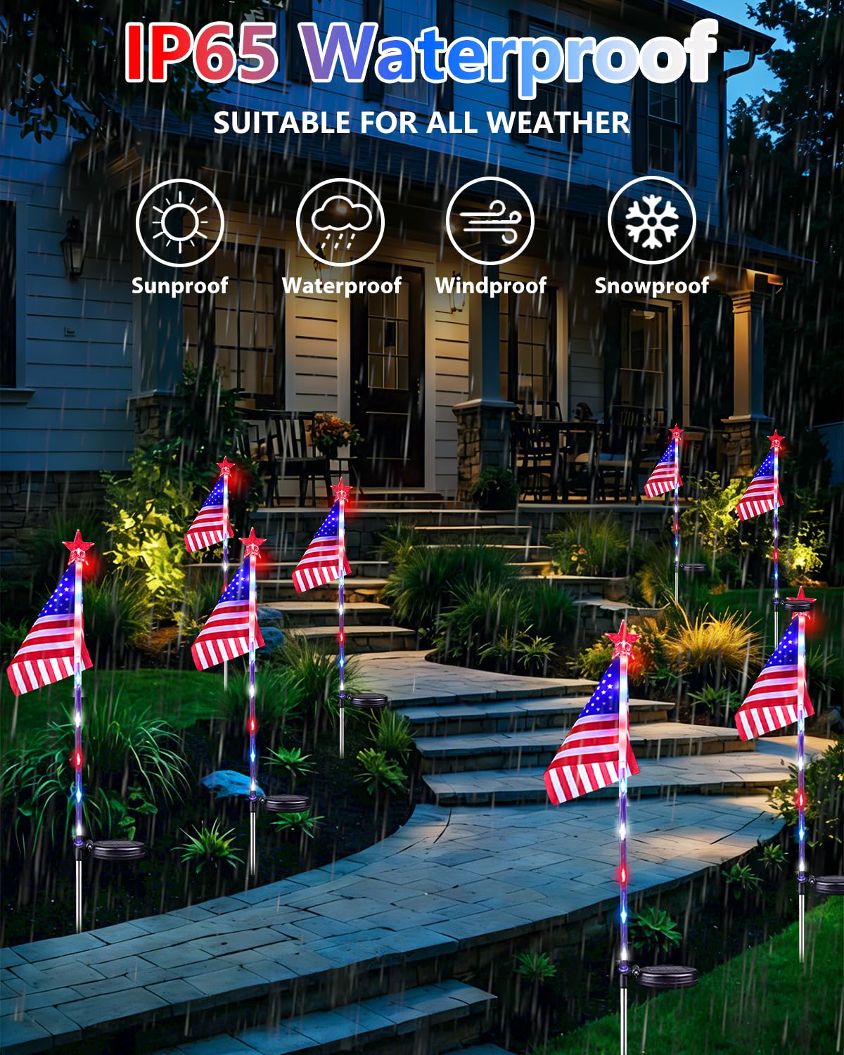 8 Pack American Flag Solar Lights Outdoor, 4th of July Decorations Red White and Blue Star Lights, 2 Modes Waterproof Solar Patriotic Lights for 250th Anniversary Independence Memorial Day Garden Yard