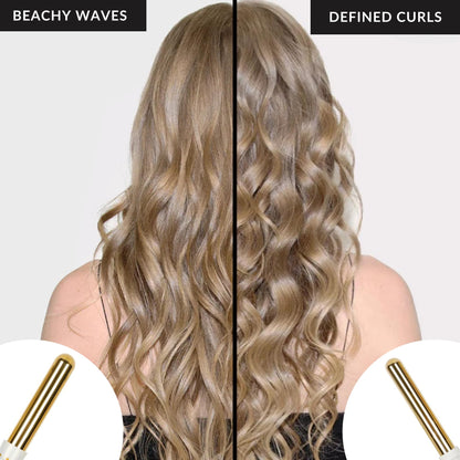 FoxyBae 5-in-1 Interchangeable Hair Tools Set - 1" Flat Iron Hair Straightener, 3 Barrels Hair Crimper, 3 Ceramic Curling Wands 0.75"-1.25", Salon Grade Waver & Curler (Pearl White - Gold)
