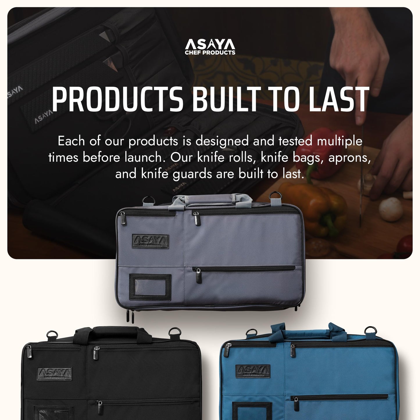 Asaya Chef Knife Bag - 28-Pocket Knives Carrying Case for Kitchen Tools and Utensils, Ballistic Nylon Chef Knife Roll Bag with Adjustable Shoulder Strap - Knives Not Included (Grey)