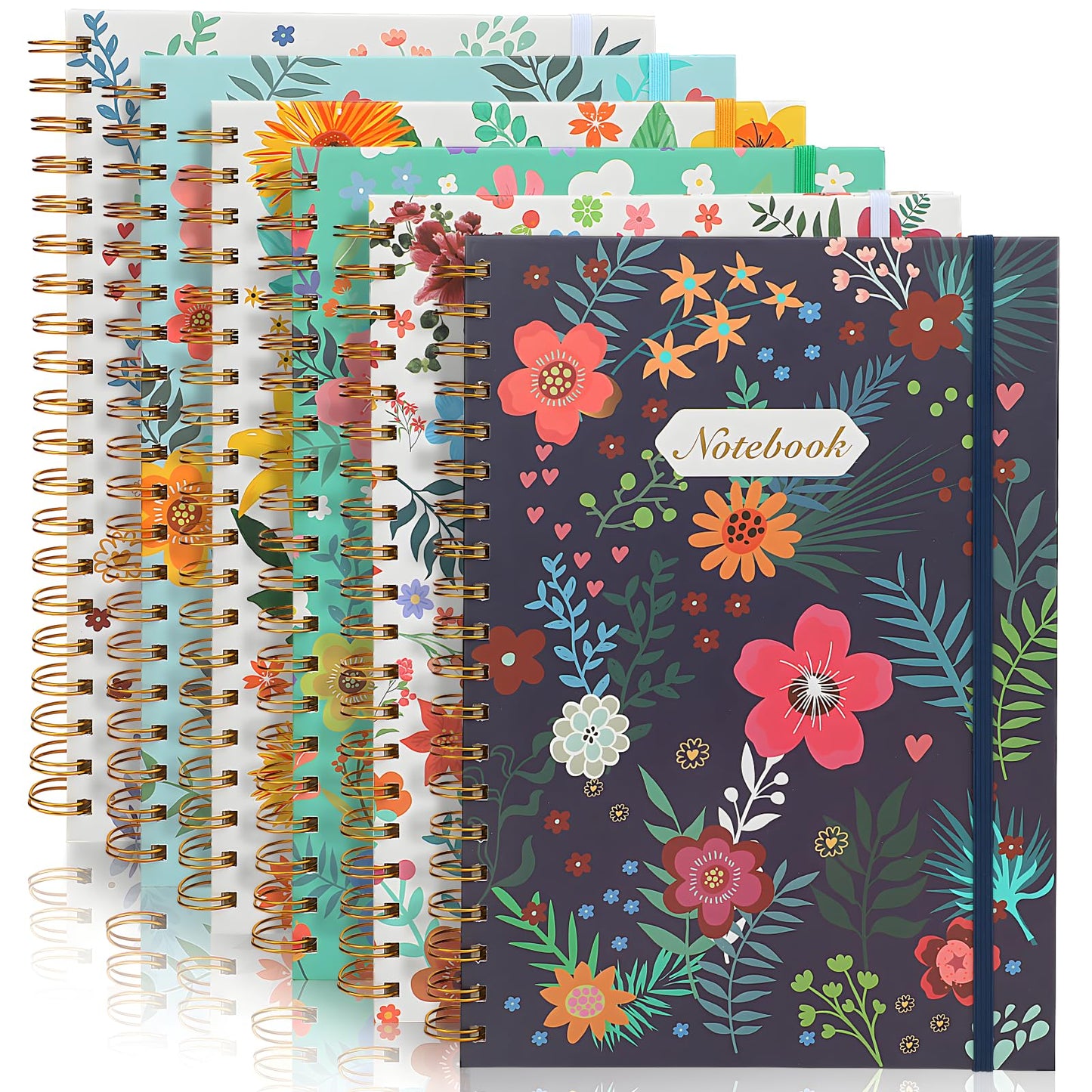 Coopay 6 Pack B5 Spiral Notebook Journal for Women, College Ruled Composition Notebooks Hardcover Spiral Journal, Cute Blooming Floral, Office School Business Supplies, 10.2" x 7.5", 160 Page