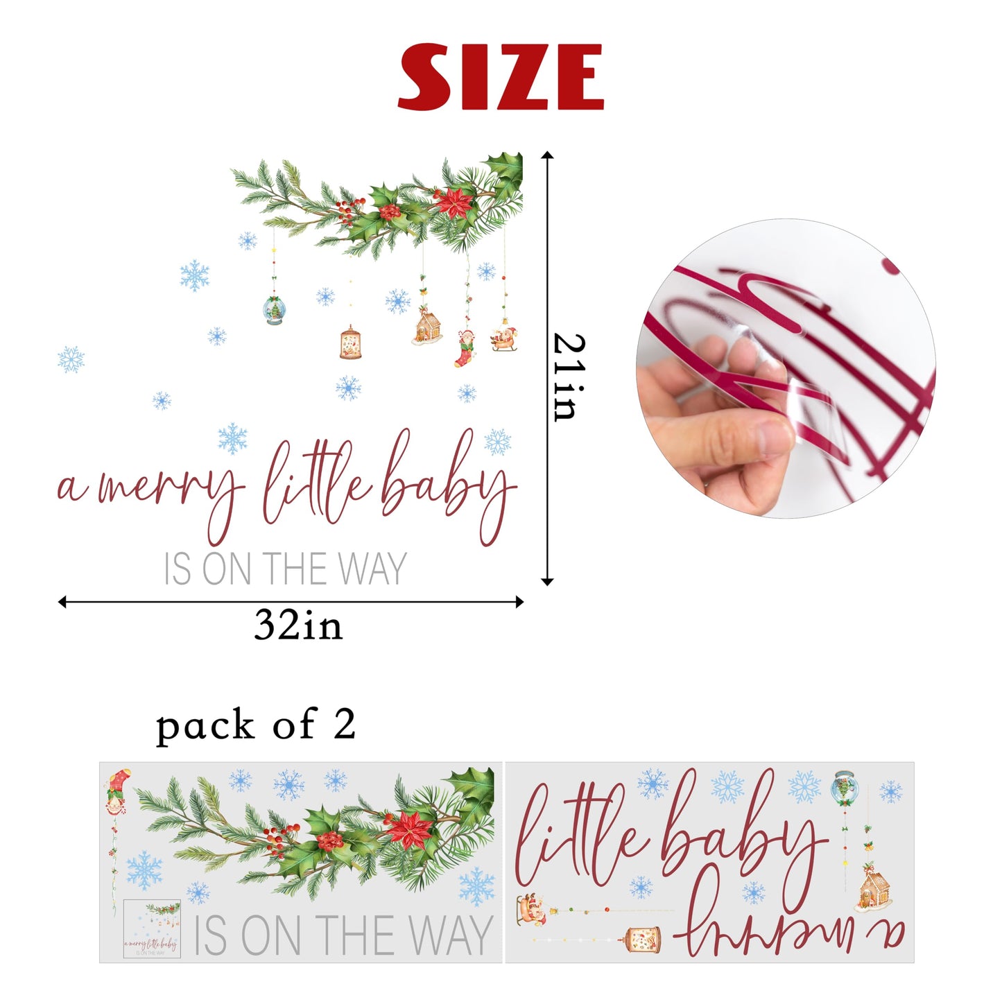 Capiont A Merry Little Baby is On The Way Decal - Christmas Theme Baby Shower Decorations，Gender-Revealing Decoration,Balloon Arch Decor