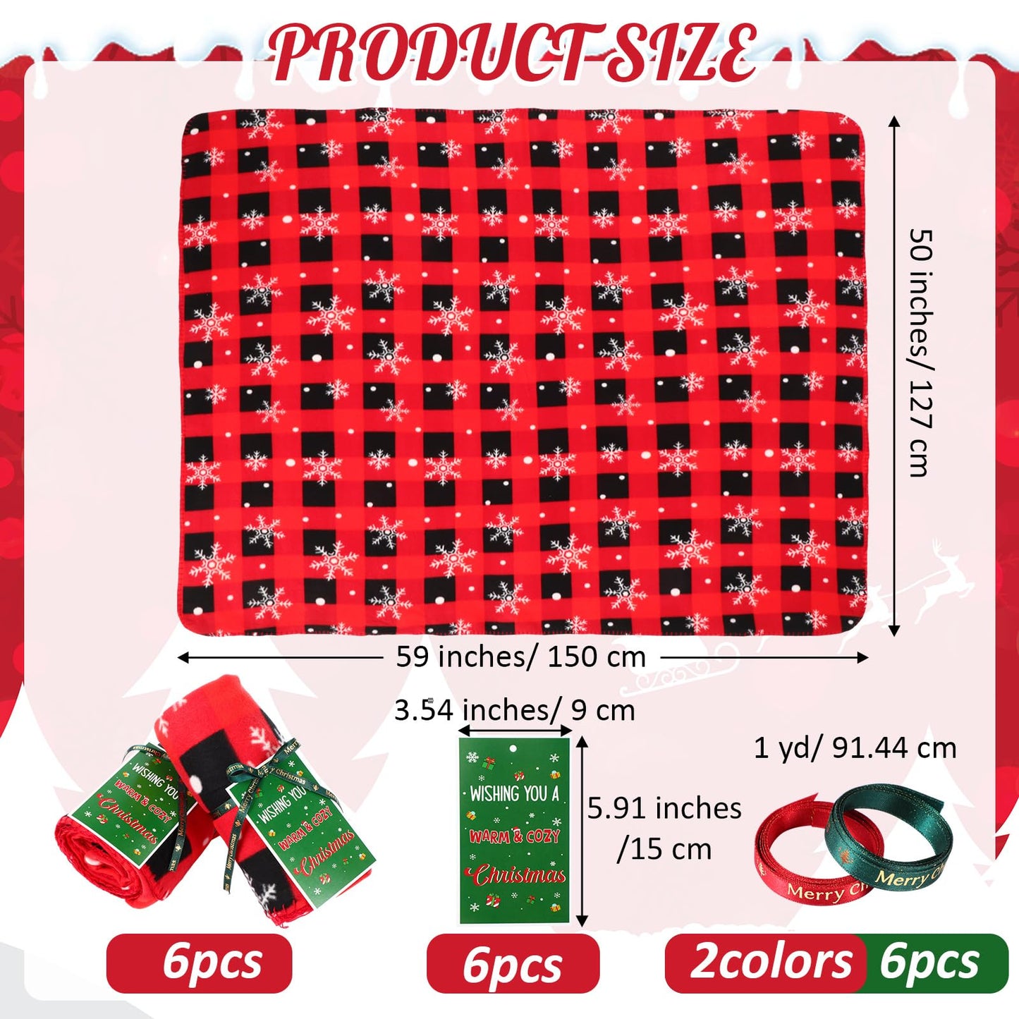 HunnmingRe 6 Set Christmas Fleece Throw Blanket Bulk Xmas Gift Set Include Merry Christmas Ribbon and Gift Card 50 x 60 Inch Holiday Blanket for Couch Sofa Winter Travel Decoration