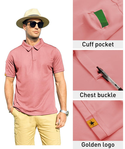 ZITY Mens Polo Shirt Short Sleeve Sports Tactical T-Shirt Athletic Golf Polos Daily Casual Stylish Collared Shirts for Men Coral Red 5X-Large