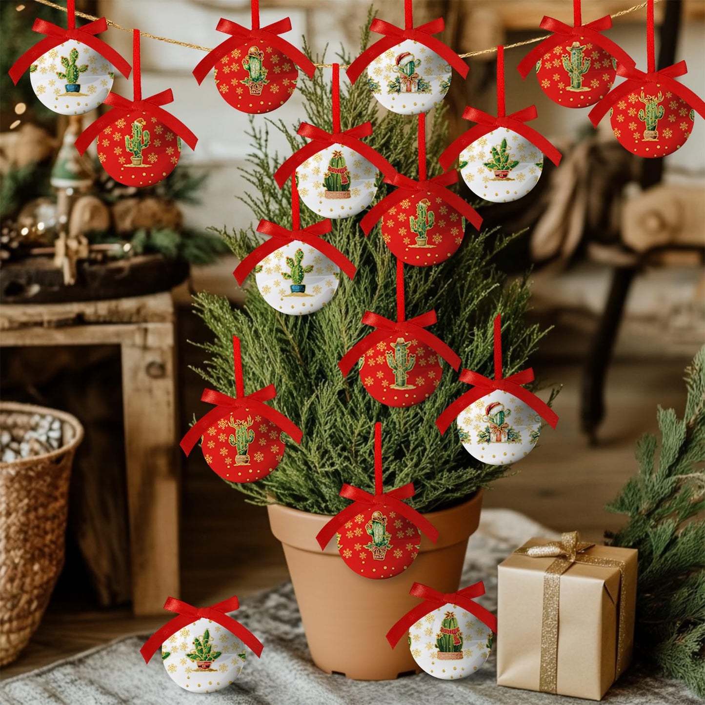 Cactus Christmas Decor - Cactus Ornament Tree Decorations Hanging Balls, Christmas Cactus Decorations Ball 2.36 Inch for Xmas Tree Party Home Holiday，Xmas Gifts Set of 16Pcs