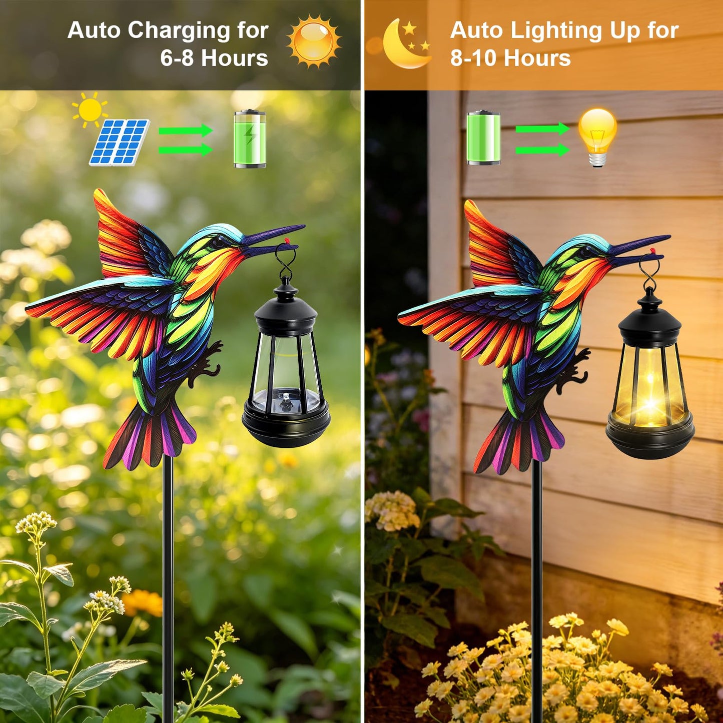 ANGMLN Hummingbird Solar Lights Outdoor, Hanging Lantern Waterproof, Birthday Gifts for Women Mom Mother's Day, Metal Garden Statue Yard Decor Patio Pathway Backyard Lawn Ornaments