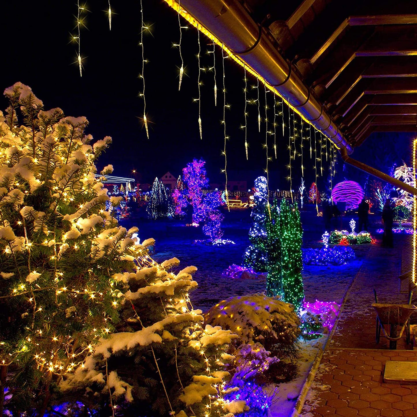 Icicle Christmas Lights, 29.5ft 360 LED Connectable Icicle String Lights with 60 Drops, Window Curtain Fairy Light with 8 Modes, Christmas Fairy Twinkle Light for Garden Eave Xmas Decor (Warm White)