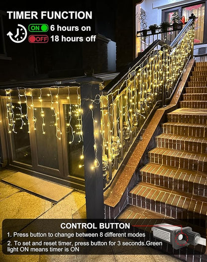 Icicle Lights for Outside Christmas Outdoor 400 LED 39FT Warm White, 64 Drops 2700K Lights with Remote/8 Modes/Timer, IP44 Waterproof for Roof Gutter Wedding Holiday Decorations