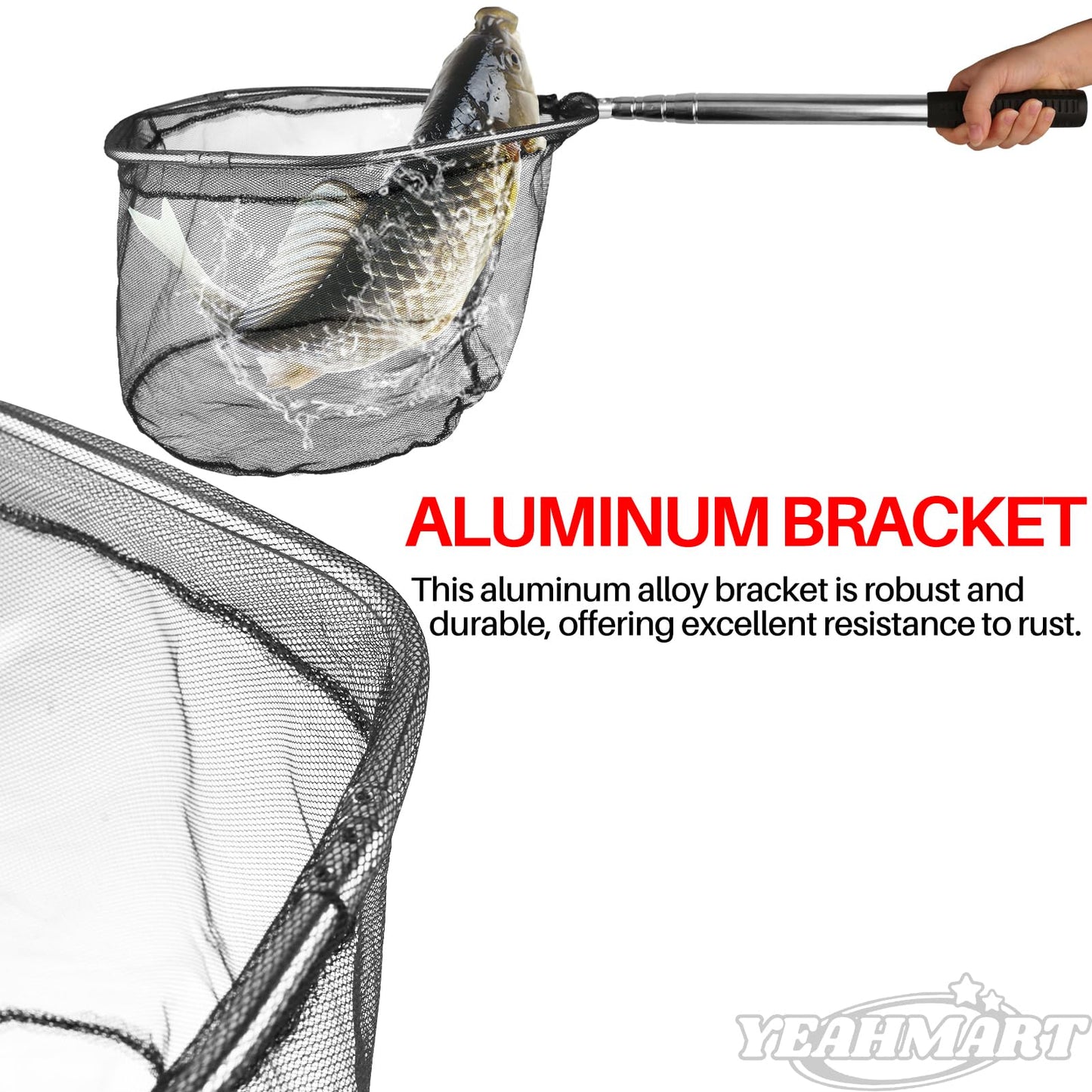 Yeahmart Fishing Net Minnow Nets with Aluminum Collapsible Telescopic Fishing Pole Handle and Nylon Mesh, Small Fishing Landing Net for Saltwater Freshwater, Extends to 61 inch (4 Sectional Handle)