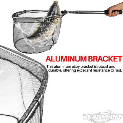 Yeahmart Fishing Net Minnow Nets with Aluminum Collapsible Telescopic Fishing Pole Handle and Nylon Mesh, Small Fishing Landing Net for Saltwater Freshwater, Extends to 61 inch (4 Sectional Handle)