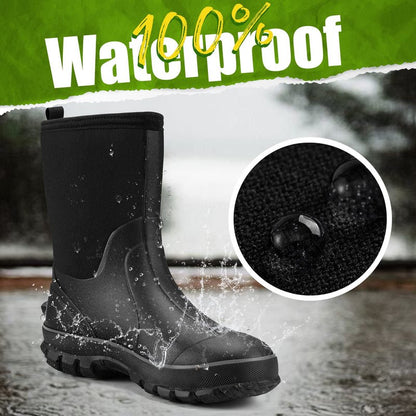 TIDEWE Rubber Boots for Men, 5.5mm Neoprene Insulated Rain Boots with Steel Shank, Waterproof Mid Calf Hunting Boots, Sturdy Rubber Work Boots for Farming Gardening Fishing (Black Size 7)