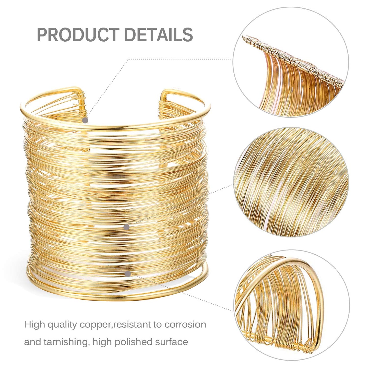RIOSO 4 Pcs Cuff Bangle Bracelet for Women Open Wide Wire Bracelets Wrist Cuff Wrap Bracelet