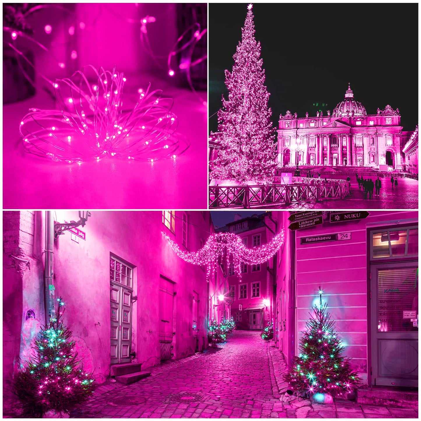 YAOZHOU Solar Christmas String Lights Pink Outdoor Waterproof 100 LED（2 Pack） 8 Modes Copper String Lights Fairy Lights for Valentines Day Garden, Patio, Fence, Balcony, Outdoors(Pink 2pcs