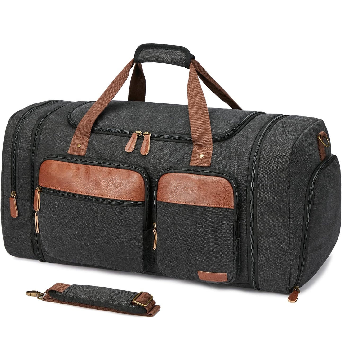 Celvetch Canvas Duffle Bag for Travel 65L Expandable Travel Duffel Bags for Men Women Overnight Weekend Gym Bag with Shoes Compartment - Dark Grey(65L)