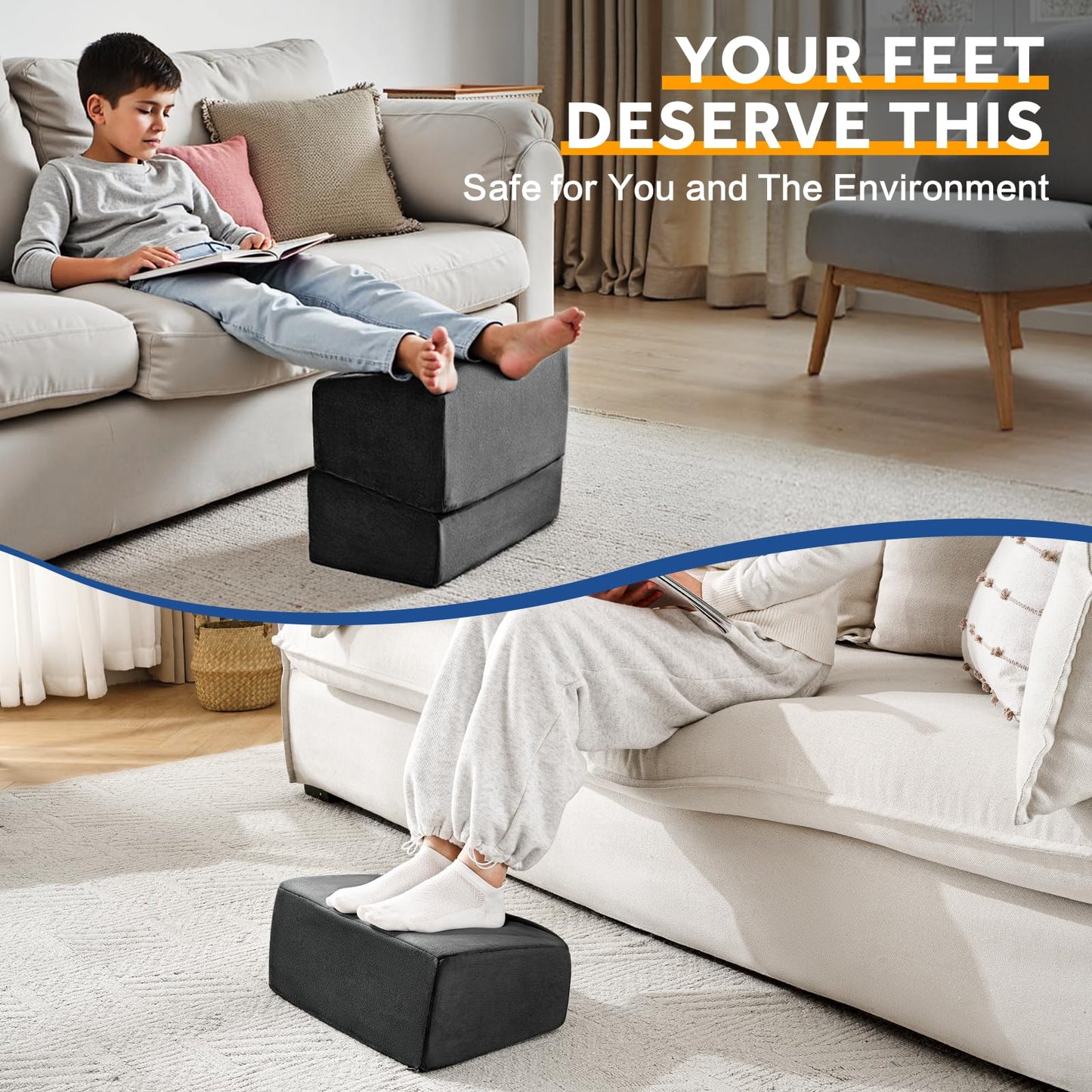 Foot Rest for Under Desk at Work, Adjustable Footrest for Office Chair & Gaming Chair,Ergonomic Footrest Pillow Desk Foot Stool with Washable Cover for Home, Airplane, Travel (Black)