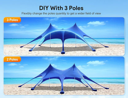 Beach Tent - 20 x 13ft Camping Sun Shelter with UPF50+ Protection | Includes 8 Sandbags, Shovels, Pegs & Stability Poles - Blue