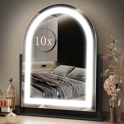 Arched Makeup Vanity Mirror with Lights 17.2" Large LED Lighted Mirror, Hollywood Make Up Mirror with Lighting, Smart Touch,Detachable 5X Magnification 360° Rotation, (Gold,Gift Box)