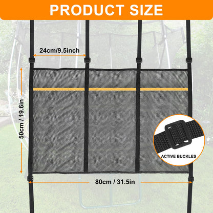 Mordx Trampoline Shoes Bag, 3 Pouch Storage Mesh Bag Trampoline Shoe Holder,Indoor Household Item Fitness Shoes Organizer, Trampoline Item Storage Accessories Equipment Bag, black
