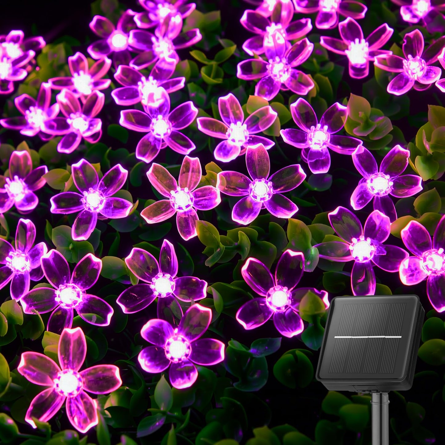Brightown 60 LED Solar String Lights Flower Outdoor Waterproof Fairy Lights for Garden Yard Fence Patio Christmas Tree Wedding Party Decor, Pink