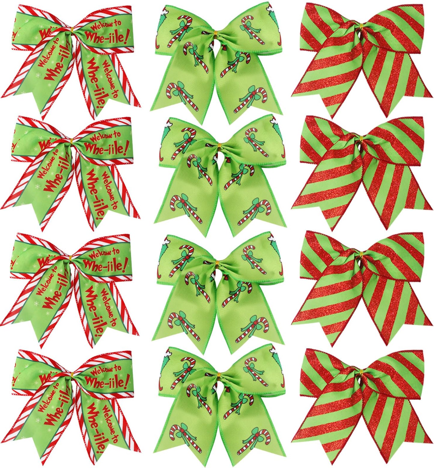 Wninbu 12 Pcs Red Green Christmas Bows,6 Inch Large Wreaths Bows for Tree Gift Wrapping Garland,Christmas Decoration Holiday Party Crafts Xmas Tree Ribbon Ornaments (Pattern)