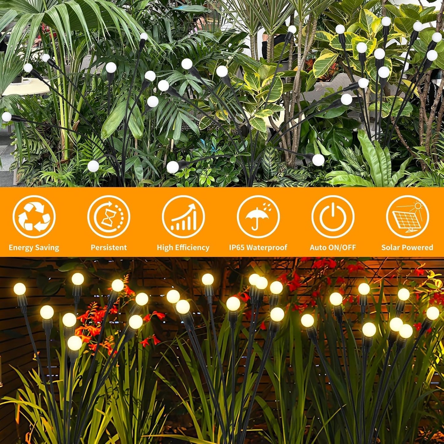 VerveAura 6 Pack Solar Firefly Lights Outdoor, Upgraded 800mAh Battery & Enlarged Bulbs, Warm White Swaying Garden Lamps, IP65 Waterproof Landscape Pathway Lighting for Yard Patio Decor