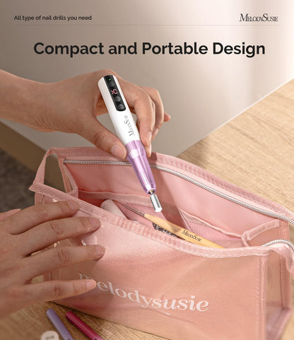 MelodySusie Cordless Nail Drill, PC180E 25,000RPM Rechargeable Eletric Nail File with Nail Drill Bits, Sanding Bands for Home Using