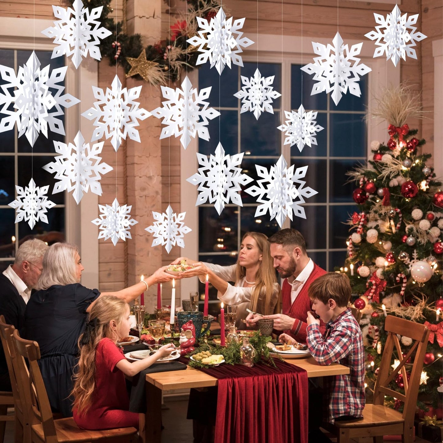OuMuaMua Winter Christmas Snowflake Decorations Indoor, 24PCS 3D White Snowflakes Hanging Ornaments for Home Xmas Christmas Holiday Winter Wonderland New Year Party Decorations