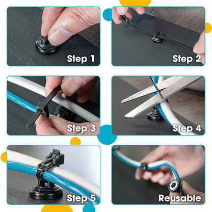 HATSBI. Multipurpose Magnetic Cable Zip Tie Mounts. Black. (20 Pack). 20 Black Cable Zip Ties Included. Cable Holder for Cable Management. Holds Standard Zip Ties/Cable Ties.