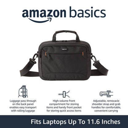 Amazon Basics 11.6 inch Laptop Bag with Shoulder Strap and Handle, Briefcase with Large Capacity Compartments for Tablets and Accessories, Black, 1-Pack