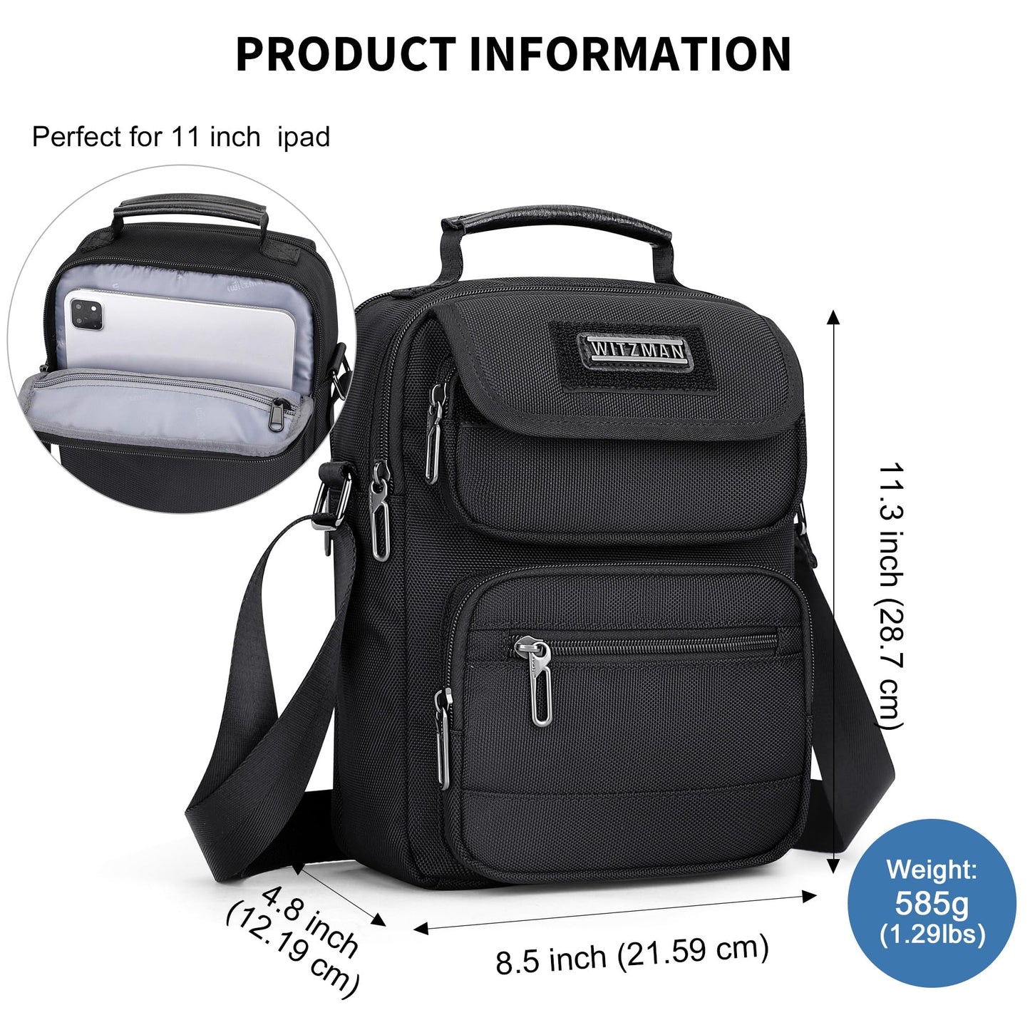 WITZMAN Crossbody Bag for Men Casual Shoulder Bag Lightweight Nylon Messenger Bag Small Man Purse for Work Travel(B710 Black)