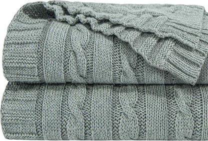 NTBAY 100% Pure Cotton Oversize (60x80) Cable Knit Throw Blanket, Super Soft Warm Knitted Throw Blanket for Bed, Sofa, Chair, Couch - Extra Cozy, Machine Washable, Comfortable Home Decor, Light Grey