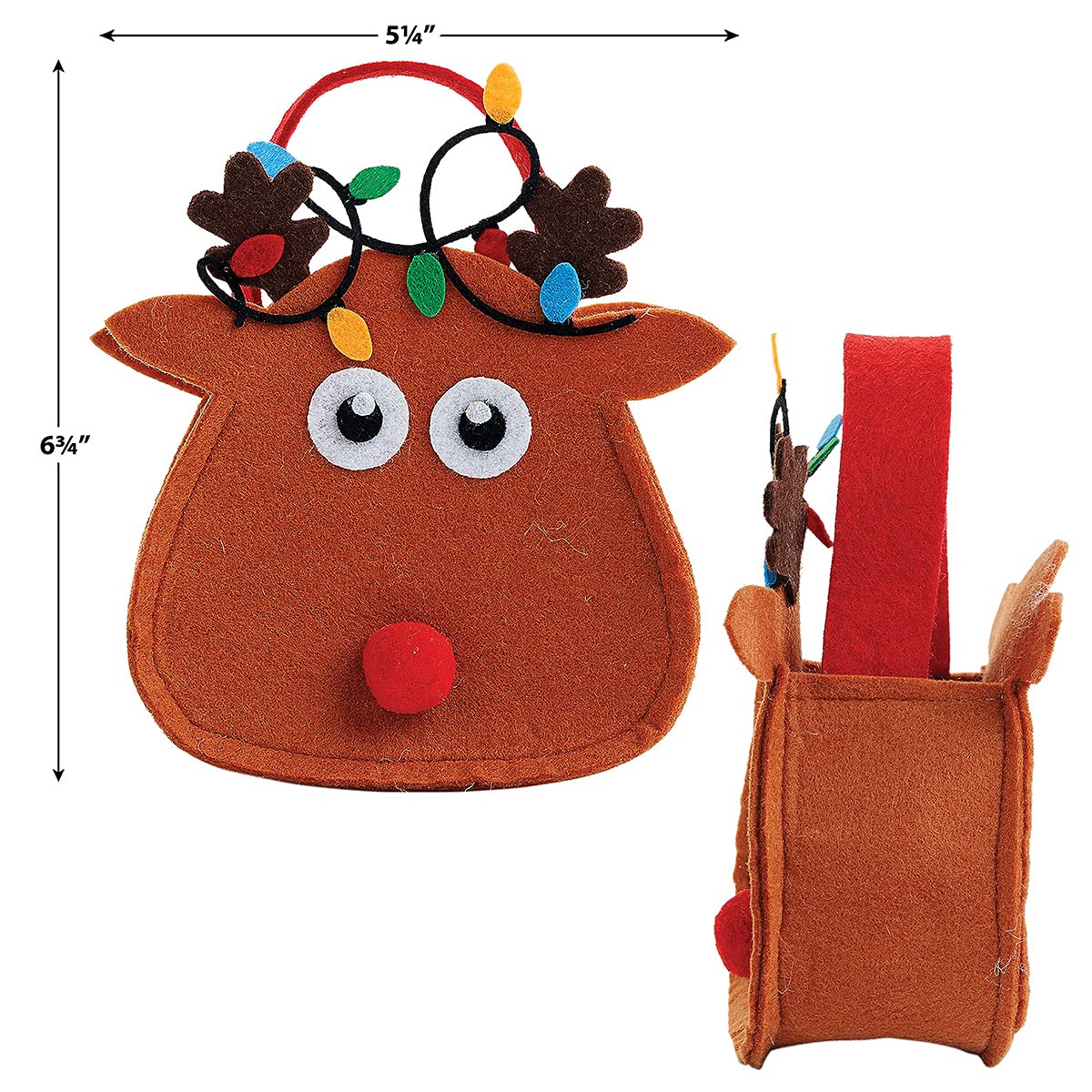 Reindeer Felt Christmas Treat Bags, Set of 6 Small Gift Bags, 5.25 inch by 6.75 inch, for Children Holiday Parties Teachers Decorations