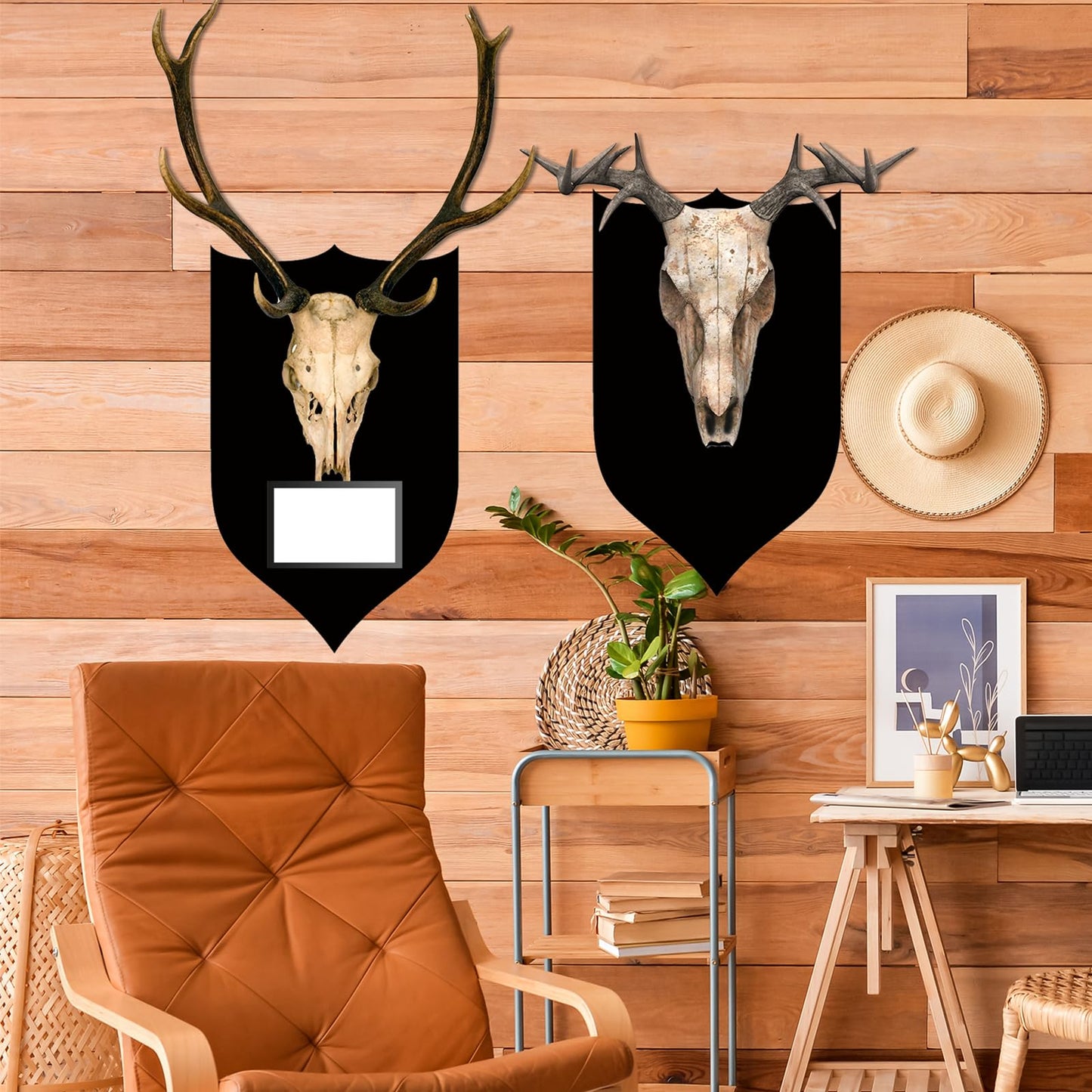 MorningRo Metal European Mount Plaque Deer Head Wall Skull Hanger with Magnetic Photo Frame and Antler Mounting Kit Iron Picture Frame for Christmas Winter Gifts Decoration