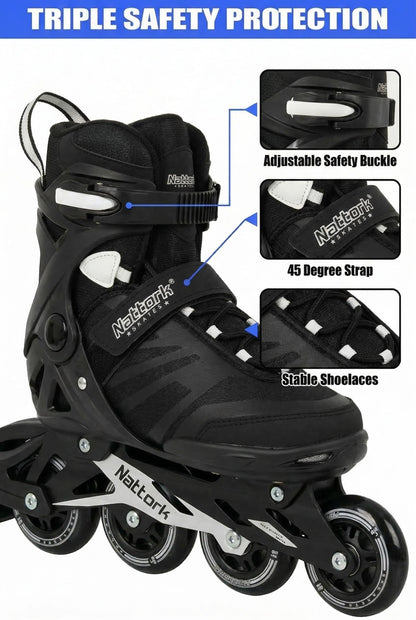 Nattork Adult Inline Skates for Men Women, Fitness Blades Roller with Aluminum Frame, PU Wheels and Breathable Mesh